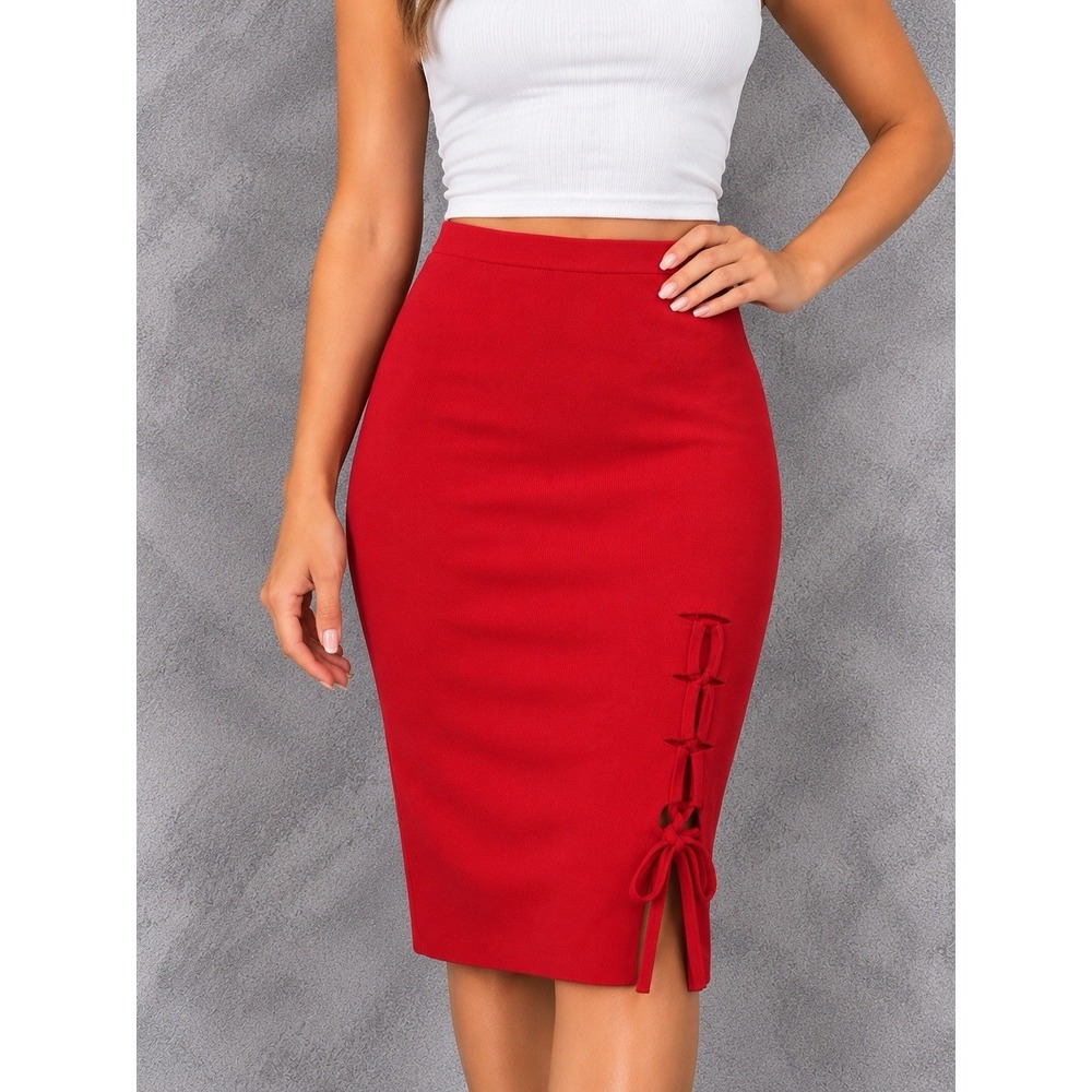 Alexander Wang Corset Skirt Womens Small Red Lace Up Midi Dark Feminine Bodycon